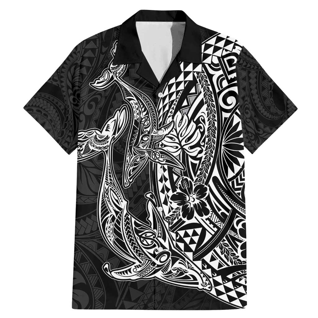 Hawaiian Whales Polynesian Art Motifs Family Matching Mermaid Dress and Hawaiian Shirt Black Color - Polynesian Pride