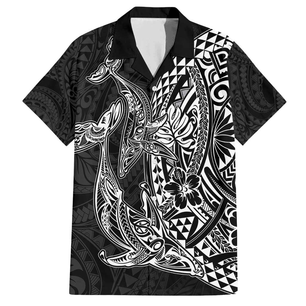 Hawaiian Whales Polynesian Art Motifs Family Matching Off Shoulder Maxi Dress and Hawaiian Shirt Black Color - Polynesian Pride