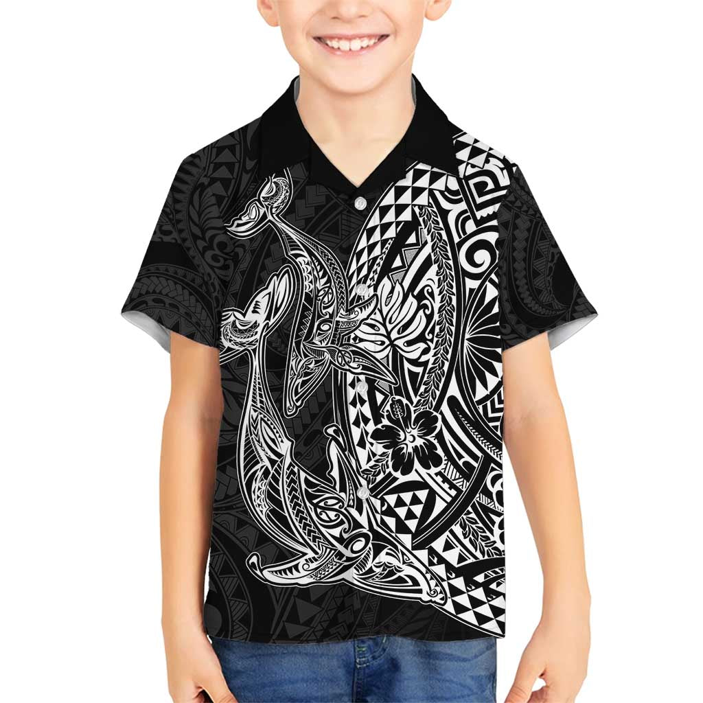 Hawaiian Whales Polynesian Art Motifs Family Matching Off Shoulder Maxi Dress and Hawaiian Shirt Black Color - Polynesian Pride