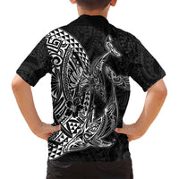 Hawaiian Whales Polynesian Art Motifs Family Matching Off Shoulder Short Dress and Hawaiian Shirt Black Color - Polynesian Pride