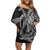 Hawaiian Whales Polynesian Art Motifs Family Matching Off Shoulder Short Dress and Hawaiian Shirt Black Color - Polynesian Pride