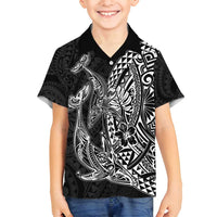 Hawaiian Whales Polynesian Art Motifs Family Matching Puletasi and Hawaiian Shirt Black Color - Polynesian Pride