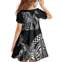Hawaiian Whales Polynesian Art Motifs Family Matching Short Sleeve Bodycon Dress and Hawaiian Shirt Black Color - Polynesian Pride