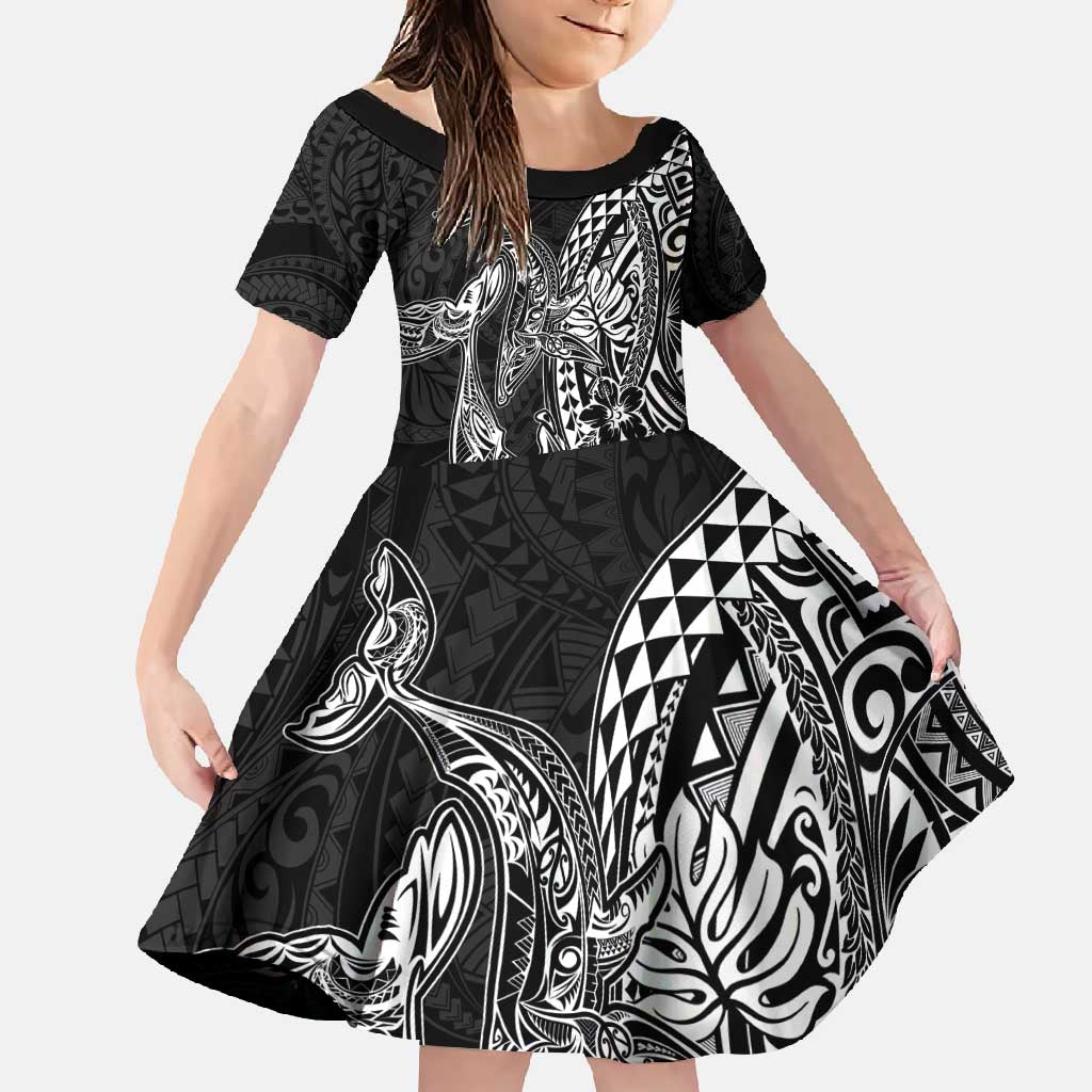 Hawaiian Whales Polynesian Art Motifs Family Matching Tank Maxi Dress and Hawaiian Shirt Black Color - Polynesian Pride