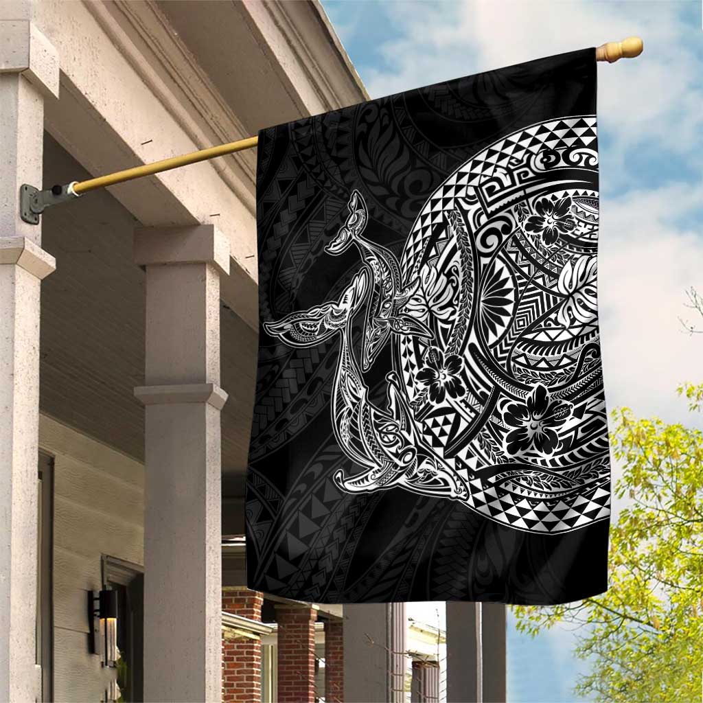 Hawaiian Whales Polynesian Art Motifs Garden Flag Black Color - Polynesian Pride