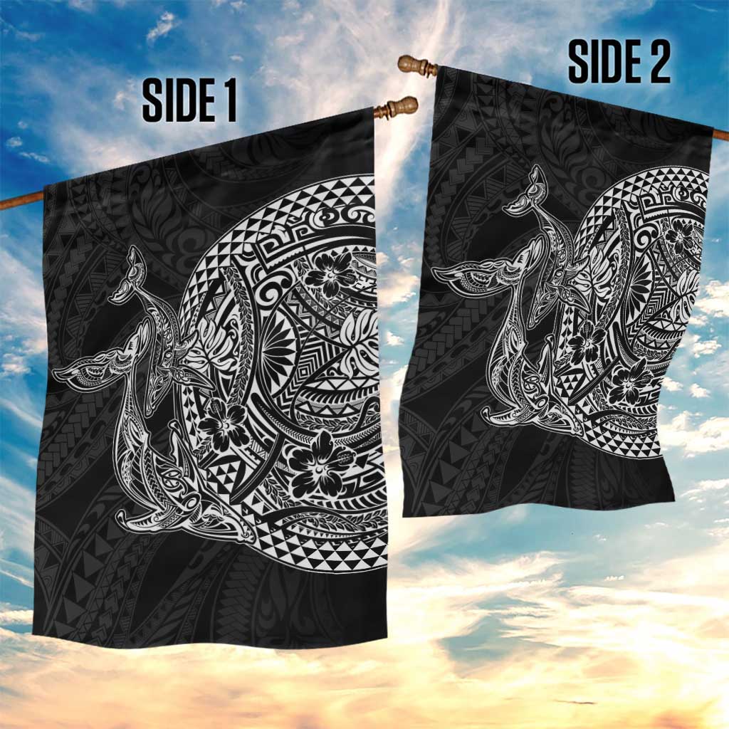 Hawaiian Whales Polynesian Art Motifs Garden Flag Black Color - Polynesian Pride