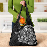 Hawaiian Whales Polynesian Art Motifs Grocery Bag Black Color - Polynesian Pride