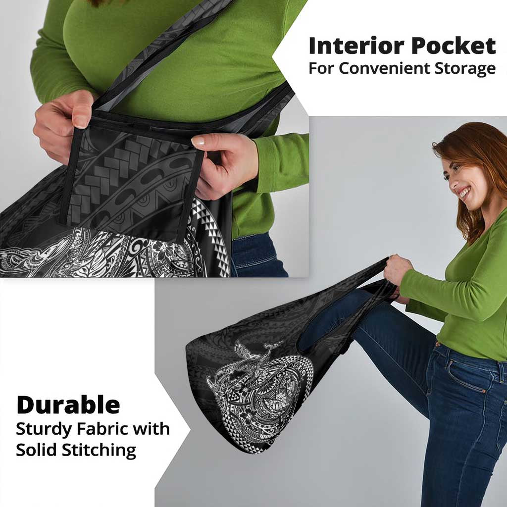 Hawaiian Whales Polynesian Art Motifs Grocery Bag Black Color - Polynesian Pride