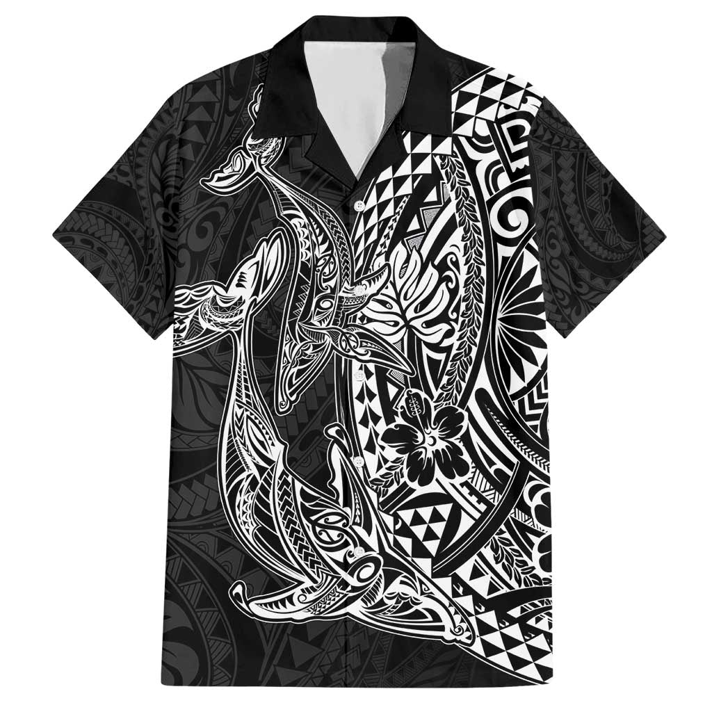 Hawaiian Whales Polynesian Art Motifs Hawaiian Shirt Black Color - Polynesian Pride