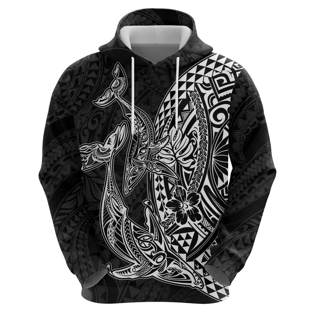 Hawaiian Whales Polynesian Art Motifs Hoodie Black Color - Polynesian Pride
