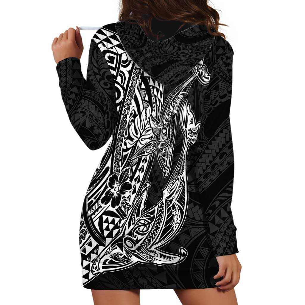 Hawaiian Whales Polynesian Art Motifs Hoodie Dress Black Color - Polynesian Pride