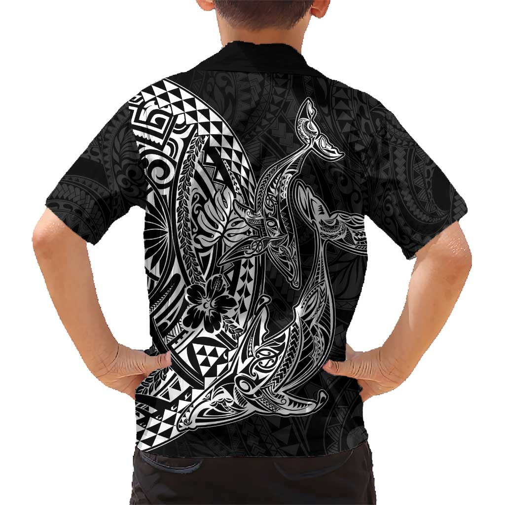 Hawaiian Whales Polynesian Art Motifs Kid Hawaiian Shirt Black Color - Polynesian Pride