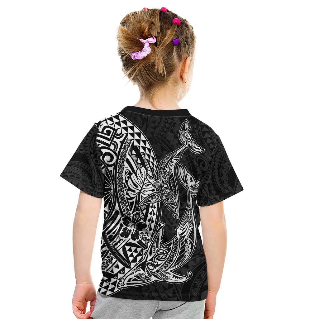 Hawaiian Whales Polynesian Art Motifs Kid T Shirt Black Color - Polynesian Pride