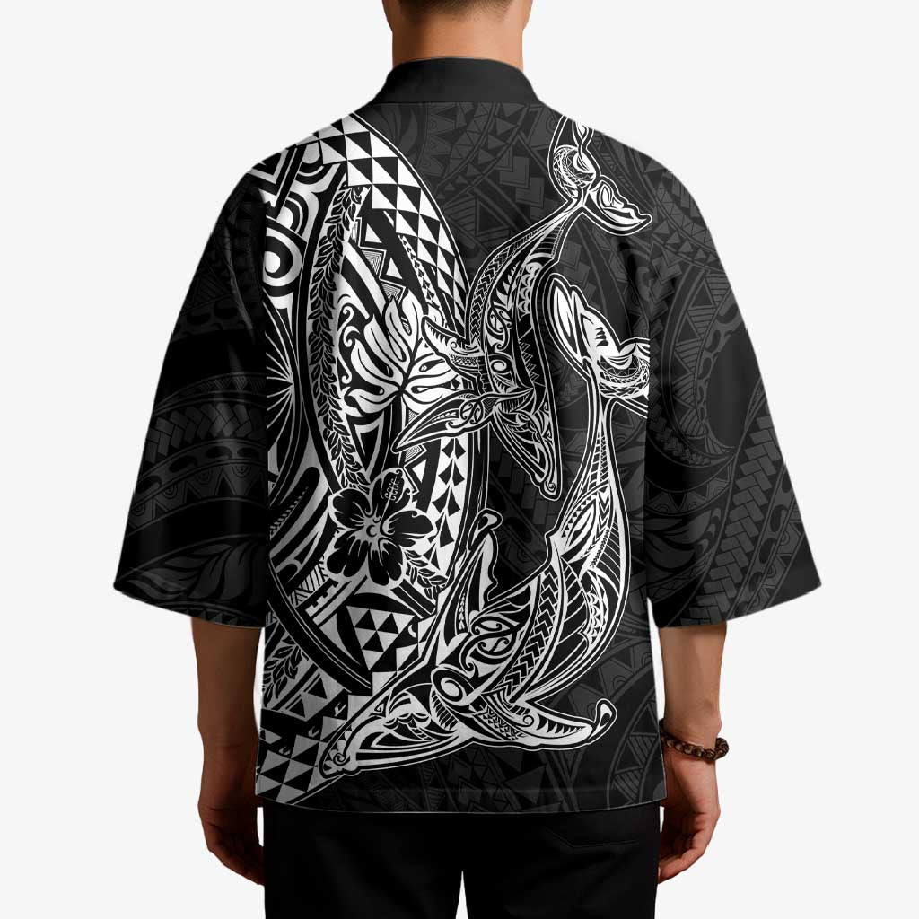 Hawaiian Whales Polynesian Art Motifs Kimono Black Color - Polynesian Pride