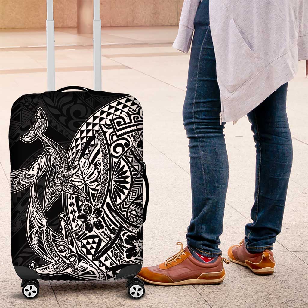 Hawaiian Whales Polynesian Art Motifs Luggage Cover Black Color - Polynesian Pride
