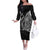 Hawaiian Whales Polynesian Art Motifs Off The Shoulder Long Sleeve Dress Black Color - Polynesian Pride