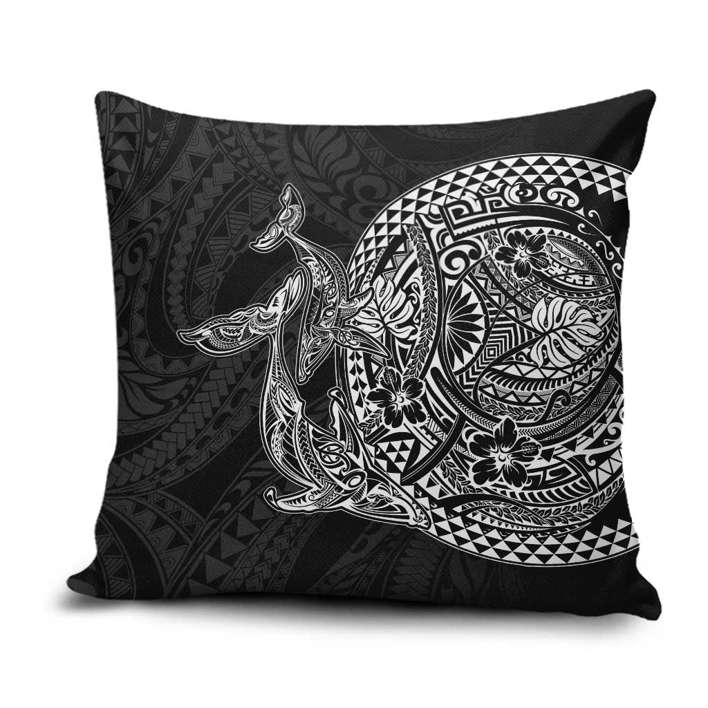 Hawaiian Whales Polynesian Art Motifs Pillow Cover Black Color - Polynesian Pride