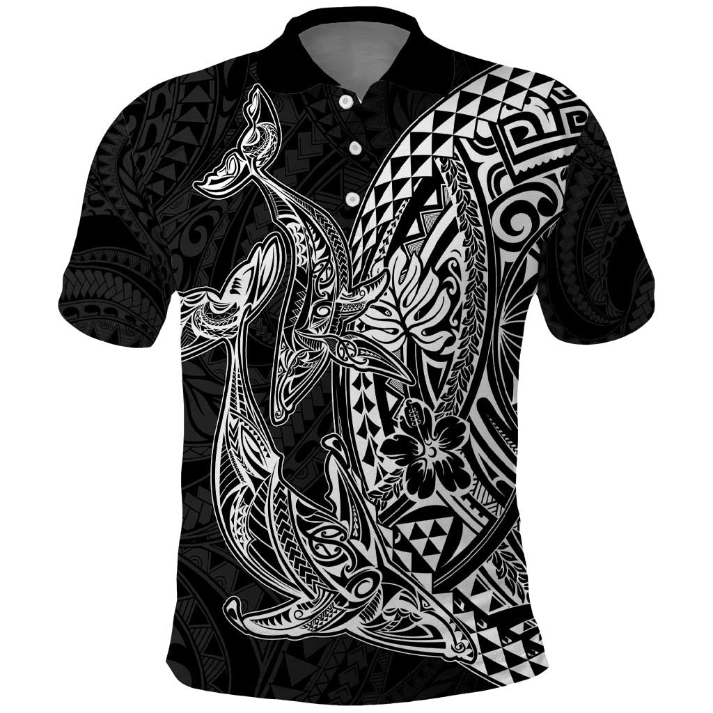 Hawaiian Whales Polynesian Art Motifs Polo Shirt Black Color - Polynesian Pride