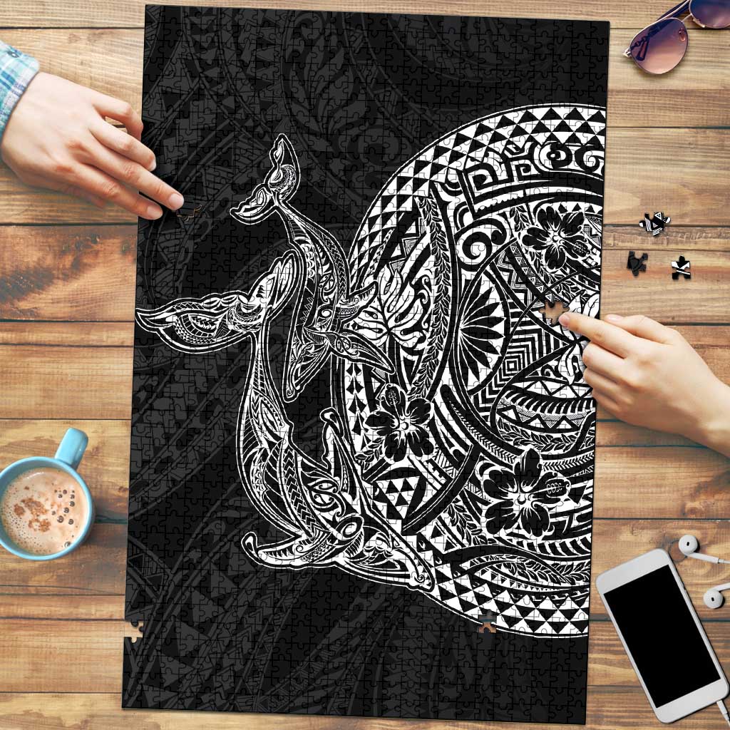Hawaiian Whales Polynesian Art Motifs Puzzle Black Color - Polynesian Pride