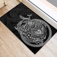 Hawaiian Whales Polynesian Art Motifs Rubber Doormat Black Color - Polynesian Pride