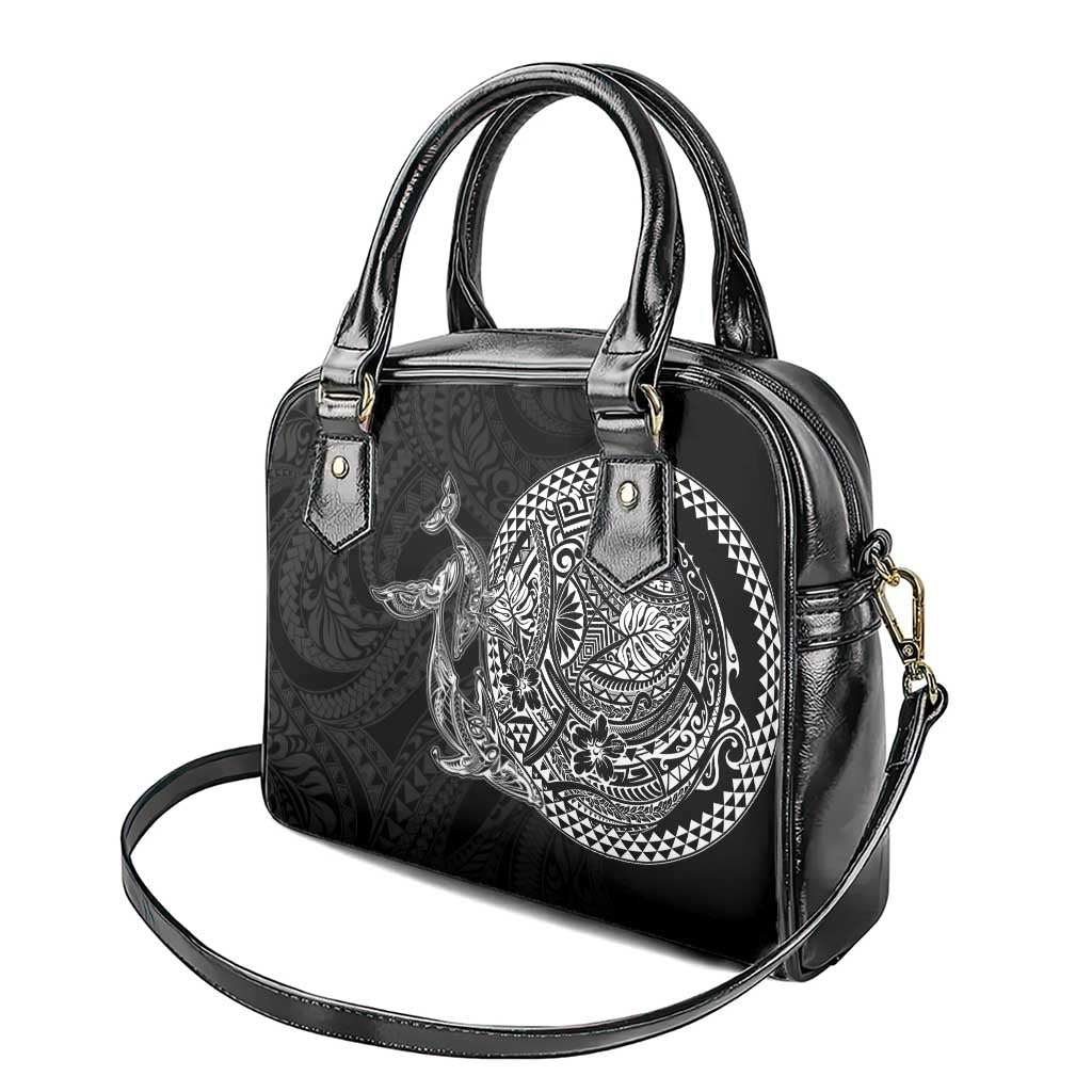Hawaiian Whales Polynesian Art Motifs Shoulder Handbag Black Color - Polynesian Pride