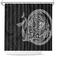 Hawaiian Whales Polynesian Art Motifs Shower Curtain Black Color - Polynesian Pride
