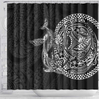 Hawaiian Whales Polynesian Art Motifs Shower Curtain Black Color - Polynesian Pride