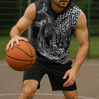 Hawaiian Whales Polynesian Art Motifs Sleeveless Hoodie Black Color - Polynesian Pride