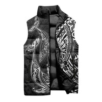 Hawaiian Whales Polynesian Art Motifs Sleeveless Puffer Jacket Black Color - Polynesian Pride