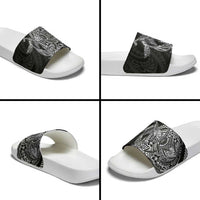 Hawaiian Whales Polynesian Art Motifs Slide Sandals Black Color - Polynesian Pride