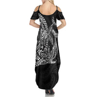 Hawaiian Whales Polynesian Art Motifs Summer Maxi Dress Black Color - Polynesian Pride