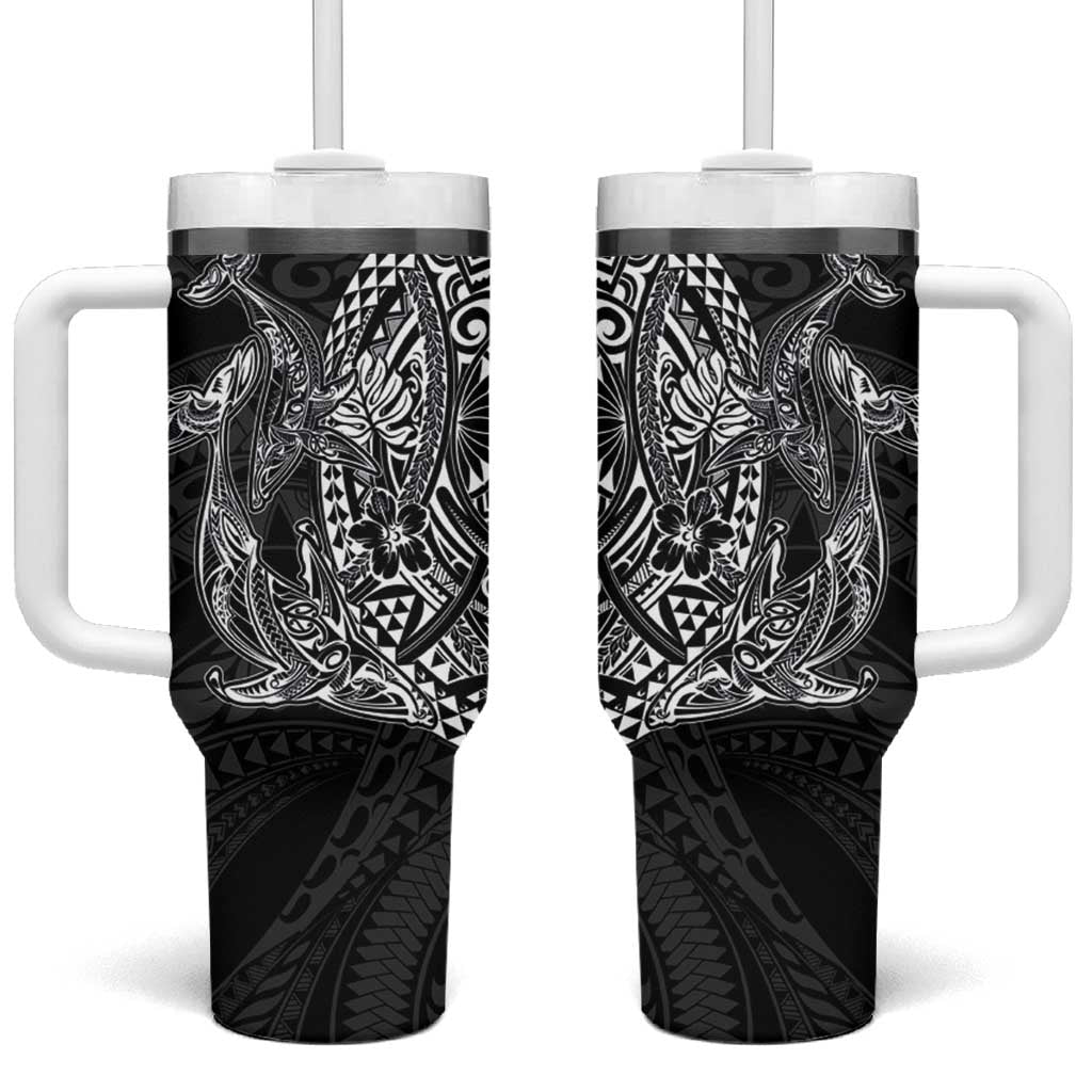 Hawaiian Whales Polynesian Art Motifs Tumbler With Handle Black Color - Polynesian Pride
