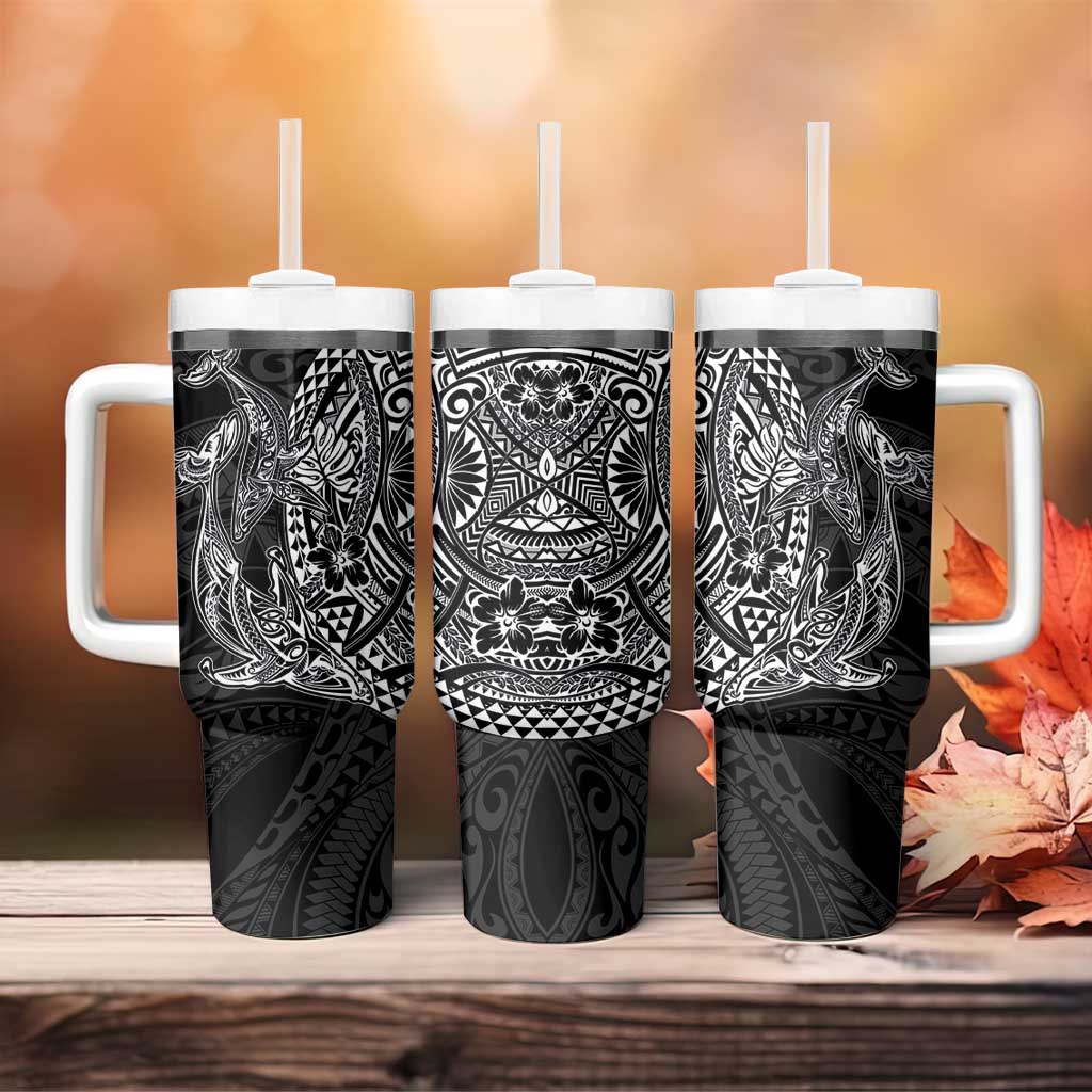 Hawaiian Whales Polynesian Art Motifs Tumbler With Handle Black Color - Polynesian Pride