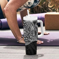 Hawaiian Whales Polynesian Art Motifs Tumbler With Handle Black Color - Polynesian Pride