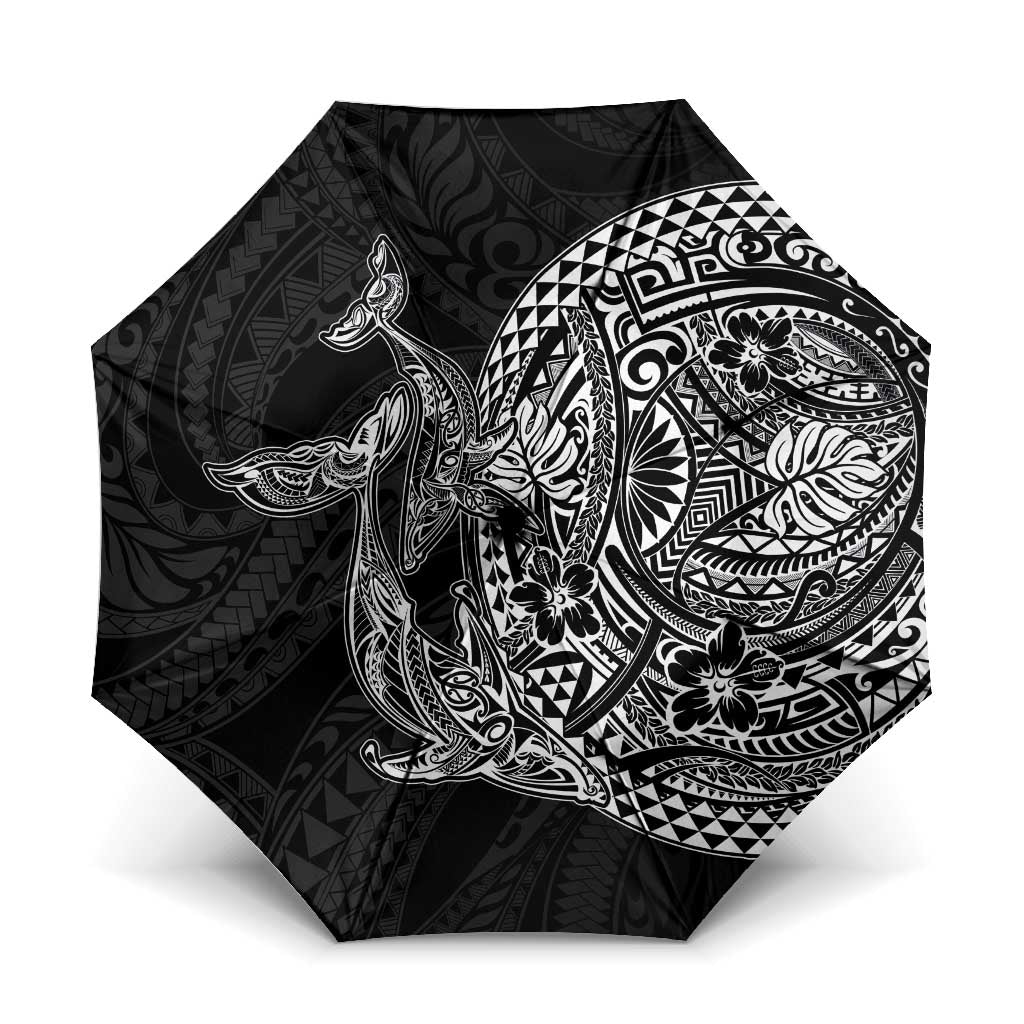 Hawaiian Whales Polynesian Art Motifs Umbrella Black Color - Polynesian Pride