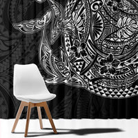 Hawaiian Whales Polynesian Art Motifs Window Curtain Black Color - Polynesian Pride