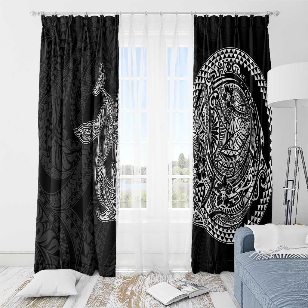 Hawaiian Whales Polynesian Art Motifs Window Curtain Black Color - Polynesian Pride