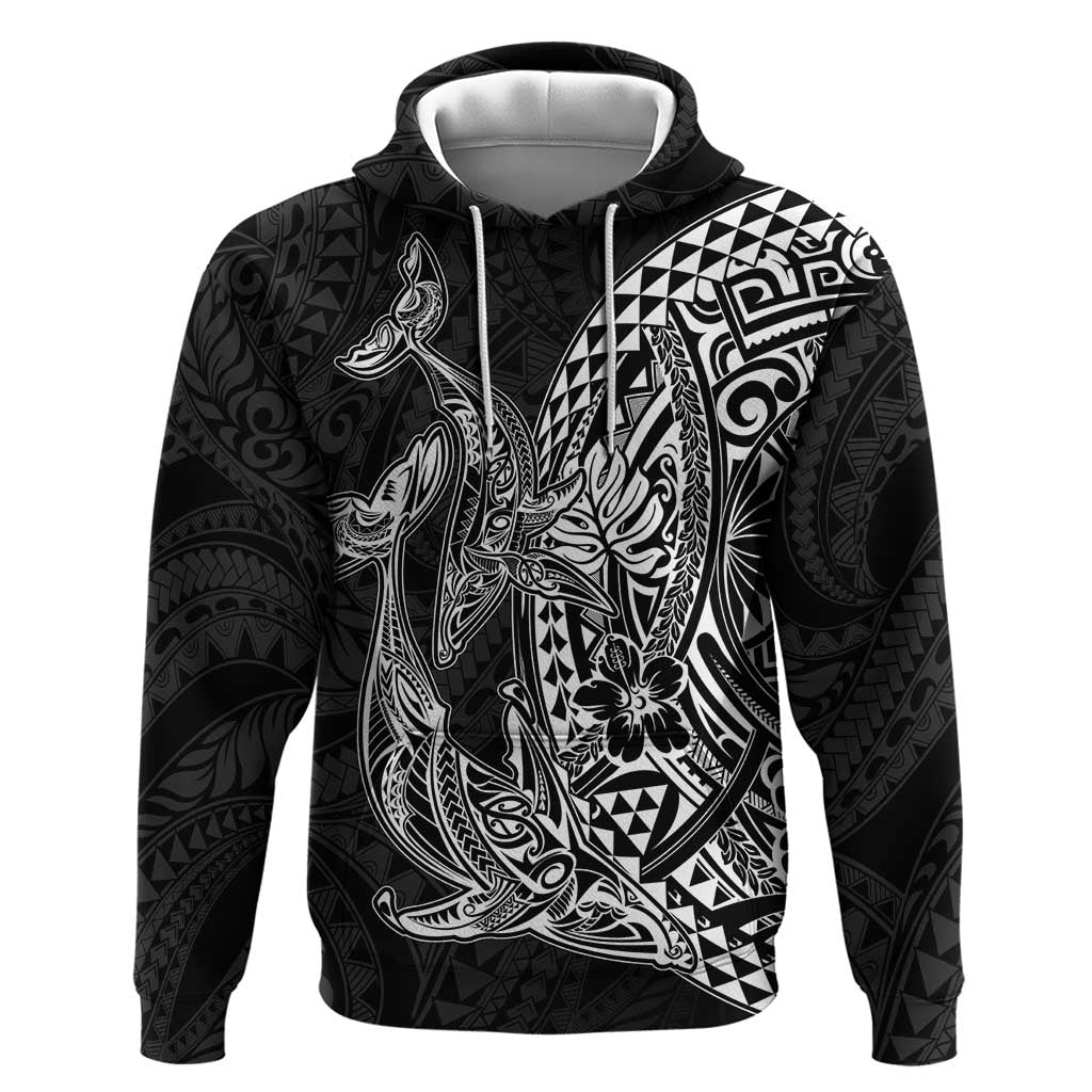 Hawaiian Whales Polynesian Art Motifs Zip Hoodie Black Color - Polynesian Pride