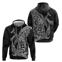 Hawaiian Whales Polynesian Art Motifs Zip Hoodie Black Color - Polynesian Pride