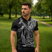 Hawaiian Whales Polynesian Art Motifs Zipper Polo Shirt Black Color - Polynesian Pride