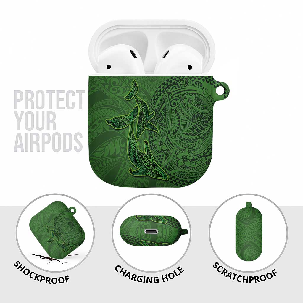 Hawaiian Whales Polynesian Art Motifs AirPods Case Green Color - Polynesian Pride