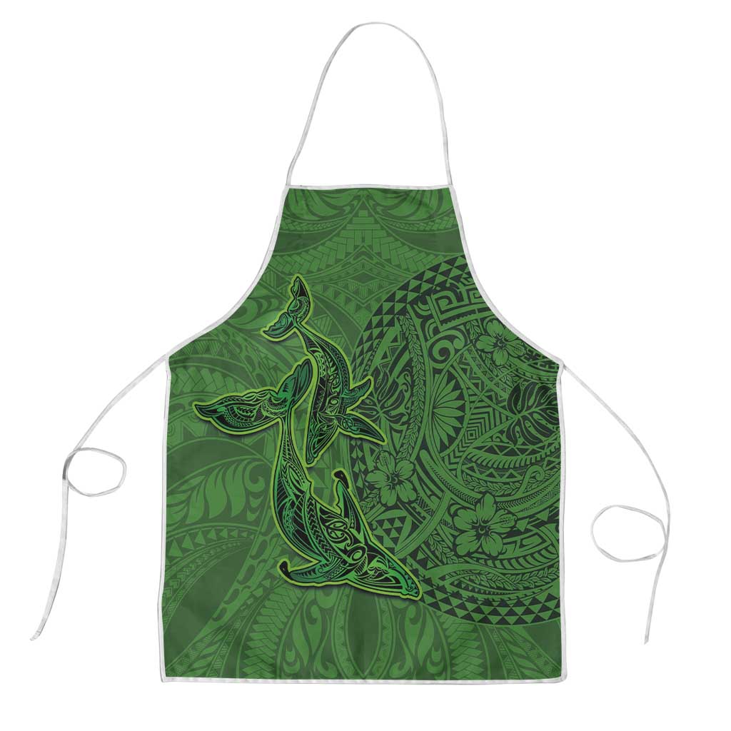 Hawaiian Whales Polynesian Art Motifs Apron Green Color - Polynesian Pride