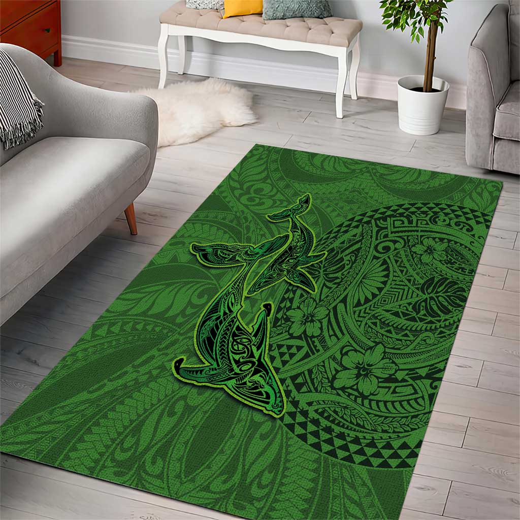 Hawaiian Whales Polynesian Art Motifs Area Rug Green Color - Polynesian Pride