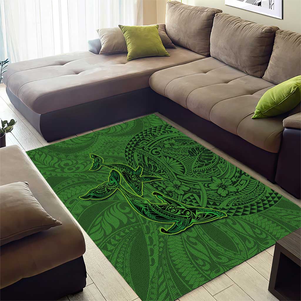 Hawaiian Whales Polynesian Art Motifs Area Rug Green Color - Polynesian Pride