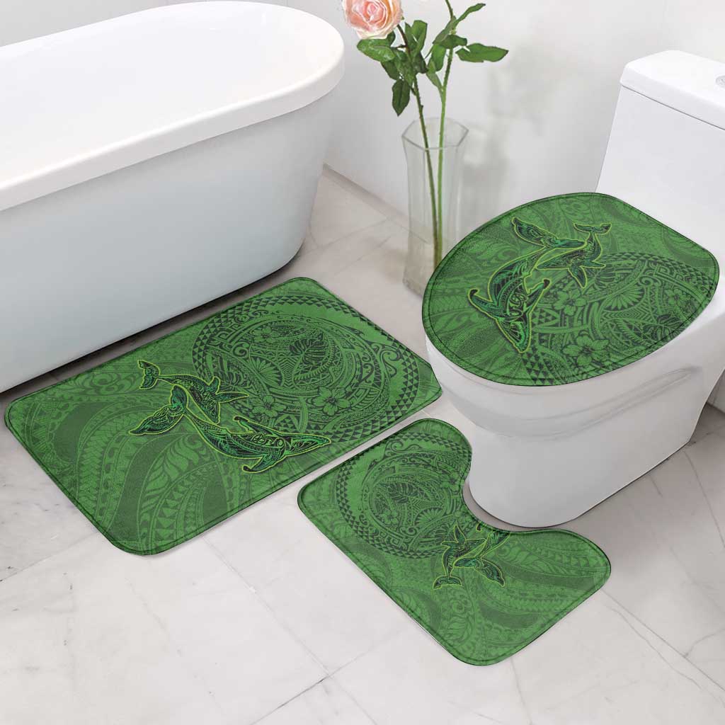 Hawaiian Whales Polynesian Art Motifs Bathroom Set Green Color - Polynesian Pride