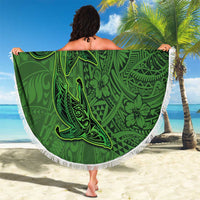 Hawaiian Whales Polynesian Art Motifs Beach Blanket Green Color - Polynesian Pride
