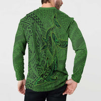Hawaiian Whales Polynesian Art Motifs Button Sweatshirt Green Color - Polynesian Pride