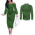 Hawaiian Whales Polynesian Art Motifs Couples Matching Off The Shoulder Long Sleeve Dress and Long Sleeve Button Shirt Green Color - Polynesian Pride