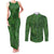 Hawaiian Whales Polynesian Art Motifs Couples Matching Tank Maxi Dress and Long Sleeve Button Shirt Green Color - Polynesian Pride
