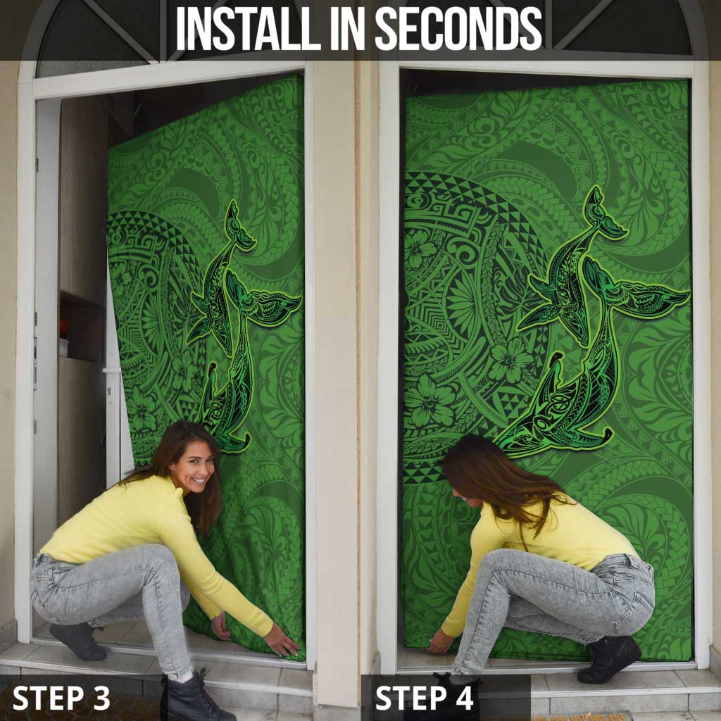 Hawaiian Whales Polynesian Art Motifs Door Cover Green Color - Polynesian Pride